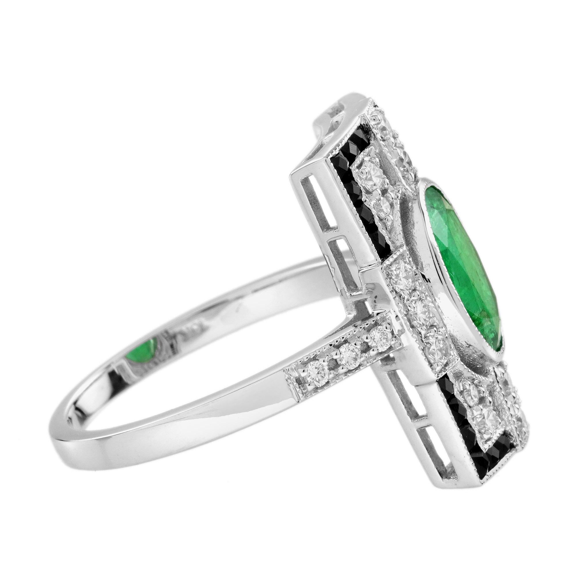 Donna 1,80 Ct. Anello con smeraldo e onice e diamante in stile Art Déco a forma rettangolare in oro 18 carati in vendita