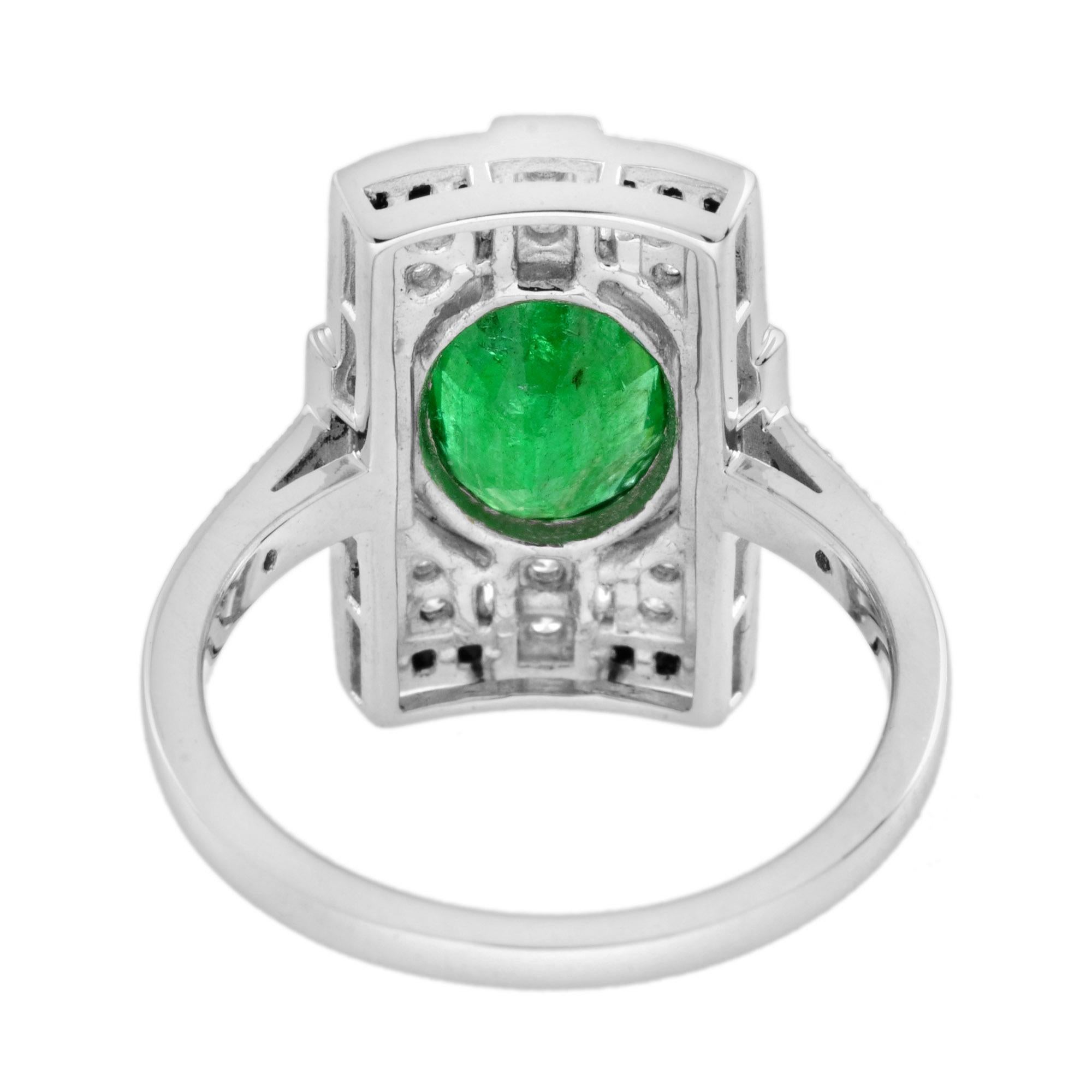 1,80 Ct. Anello con smeraldo e onice e diamante in stile Art Déco a forma rettangolare in oro 18 carati in vendita 1