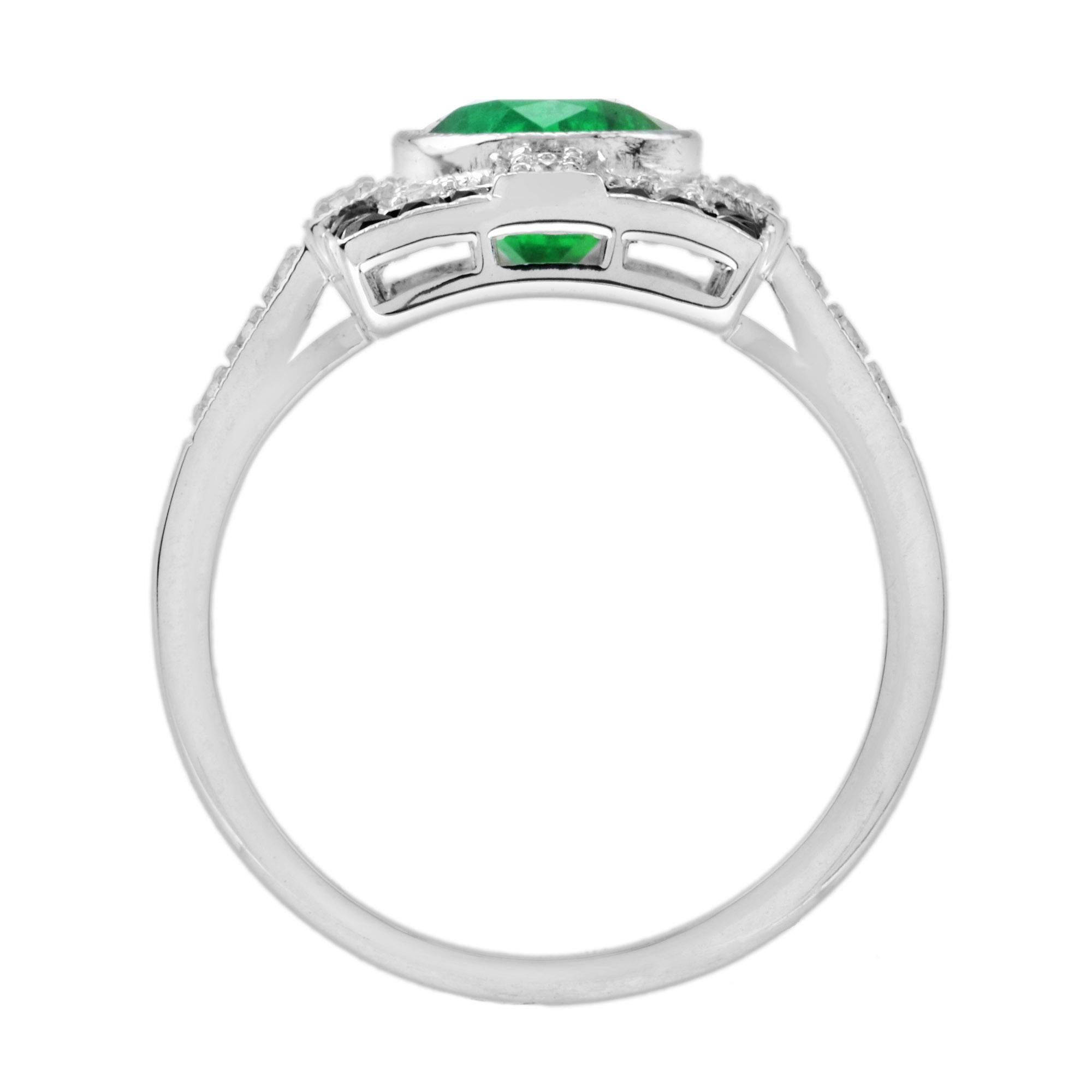 1,80 Ct. Anello con smeraldo e onice e diamante in stile Art Déco a forma rettangolare in oro 18 carati in vendita 2