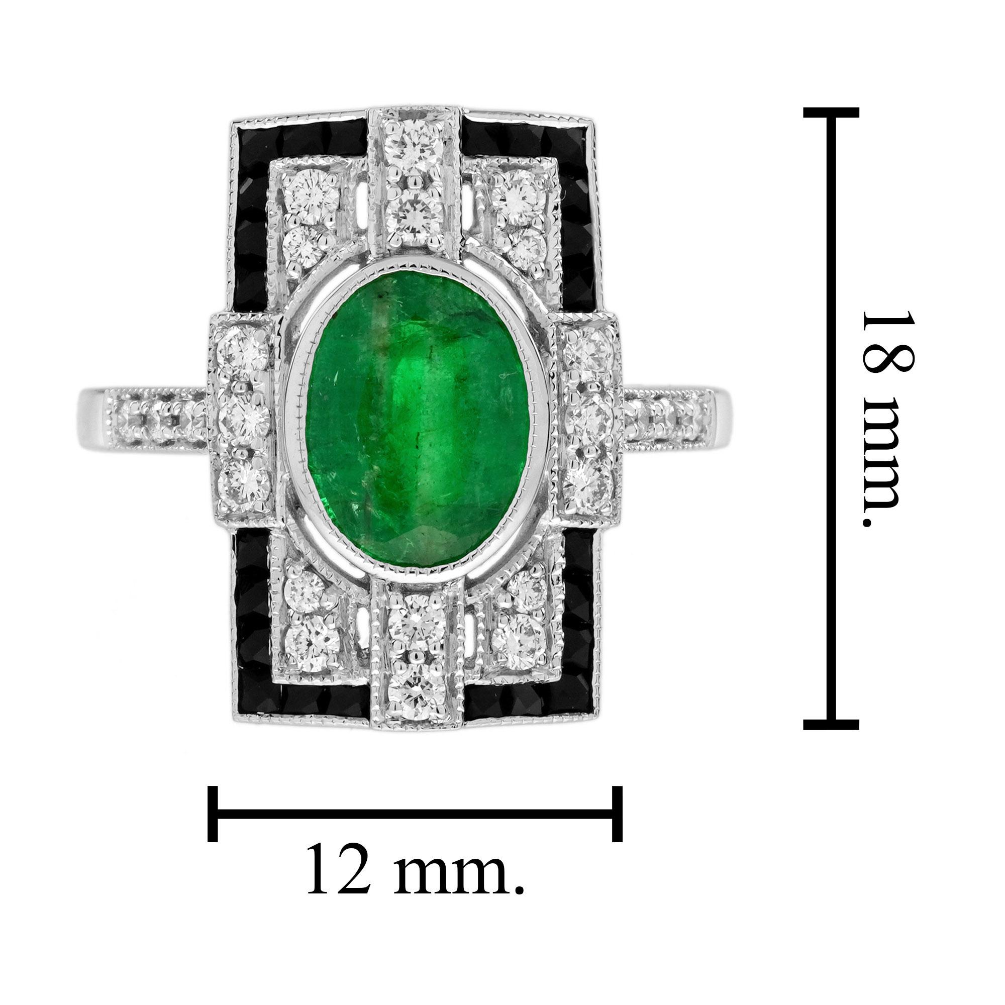 1,80 Ct. Anello con smeraldo e onice e diamante in stile Art Déco a forma rettangolare in oro 18 carati in vendita 3