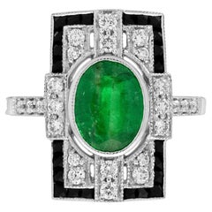 1.80 Ct. Emerald Onyx Diamond Art Deco Style Rectangular Shape Ring in 18K Gold