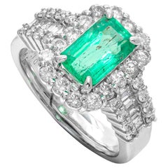 1.80 ct Natural Emerald and 1.03 ct Natural White Diamonds Ring