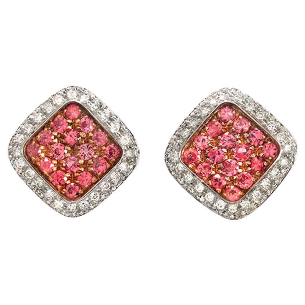 1.80 CT Natural Pink Sapphire & 1.68 CT Diamonds in 18K White Gold Earrings For Sale