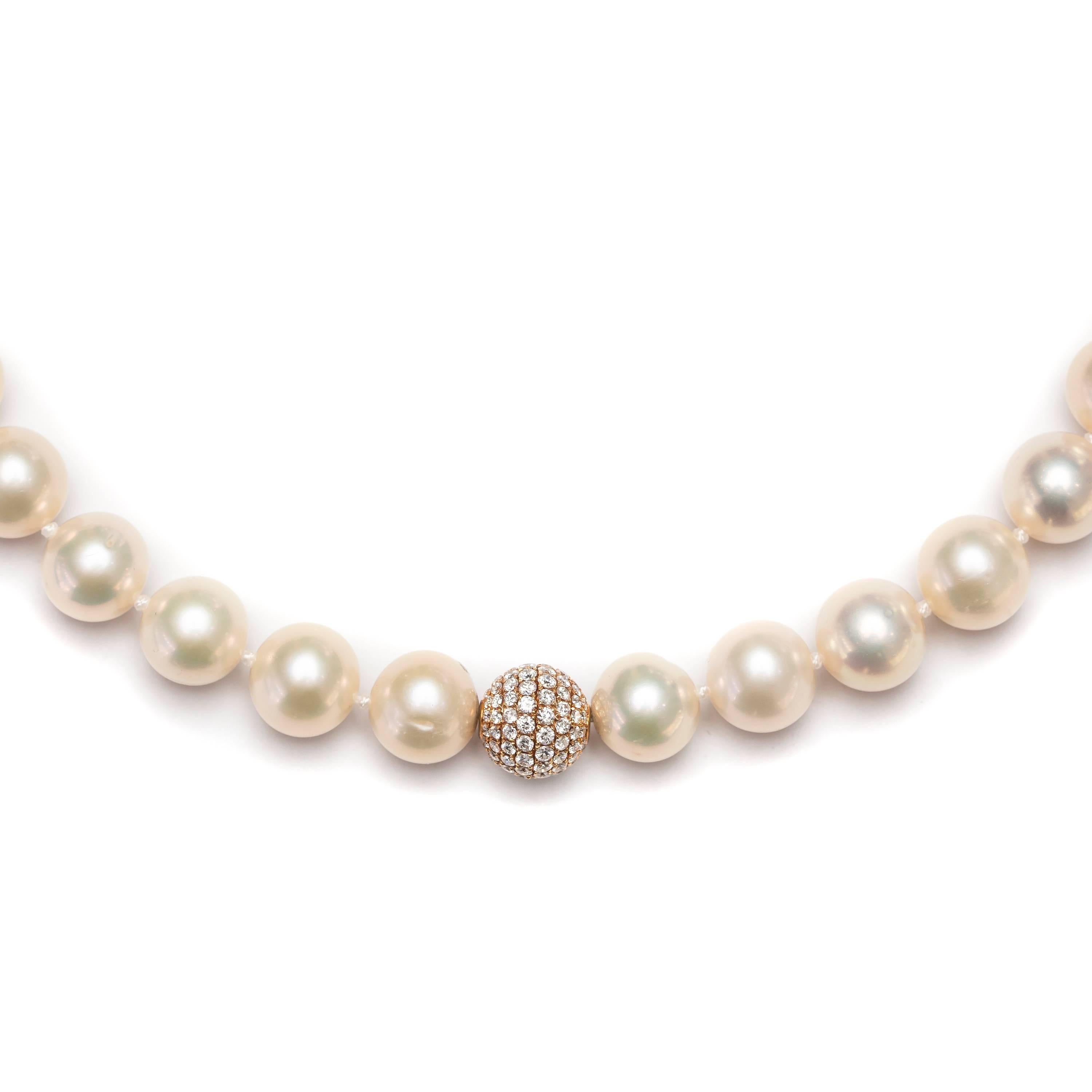 1 80 CT Pave Set Diamond 18KT Rose Gold White Fresh Water Modern Pearl 