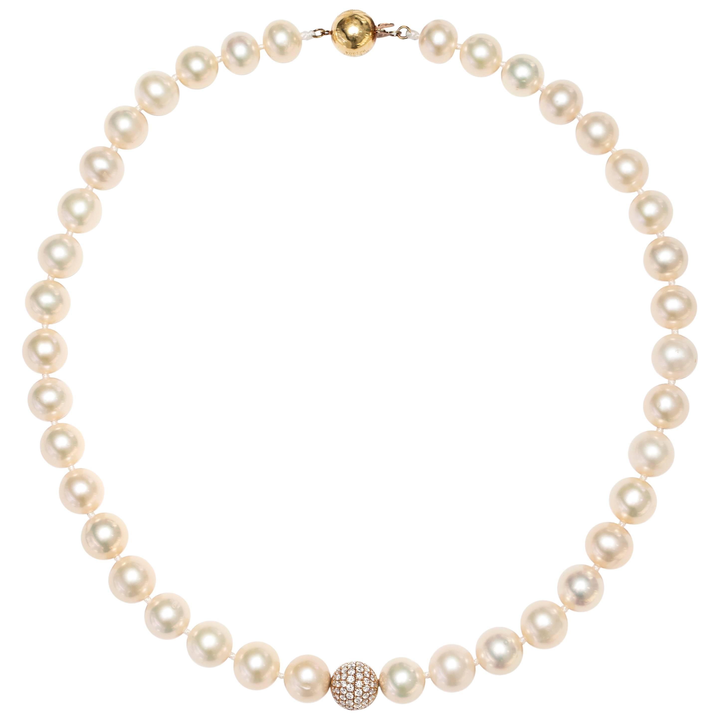 Collier de perles modernes en or rose 18 carats avec diamants blancs et eau douce sertis en pavé de 1,80 carat
