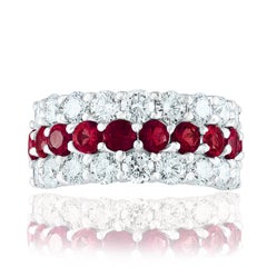 1.80 Ct Round Shape Ruby and Diamond Three Row Band Ring in 14K White Gold