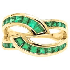 1.80 Ct Zambian Emerald Channel Set Band 14K Gold Emerald Band Wide Gold Band