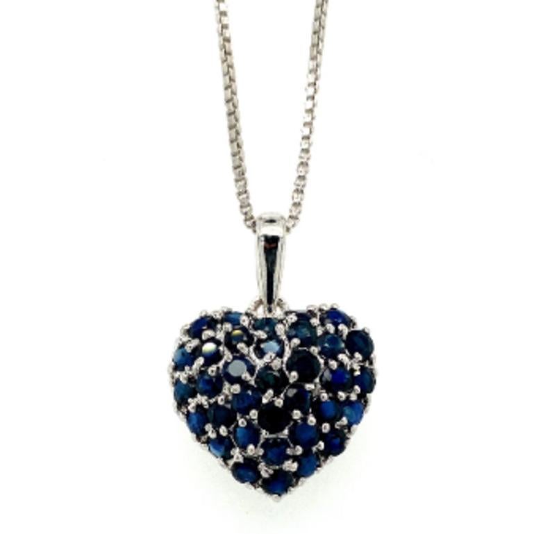 Art Deco 1.80 CTW Deep Blue Sapphire Heart Pendant Gift for Daughter in 925 Silver For Sale