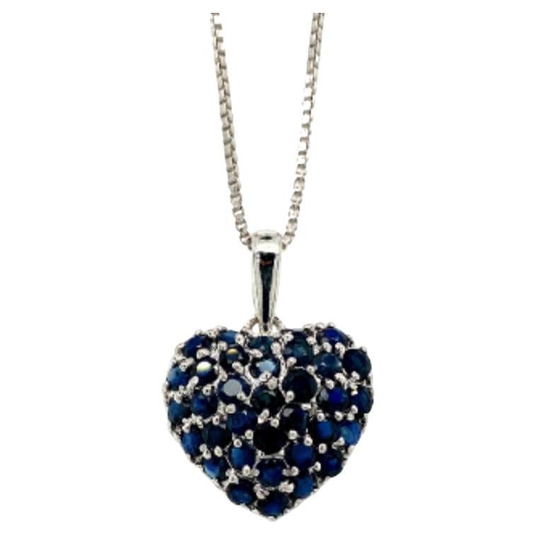 1.80 CTW Deep Blue Sapphire Heart Pendant Necklace in .925 Sterling Silver For Sale