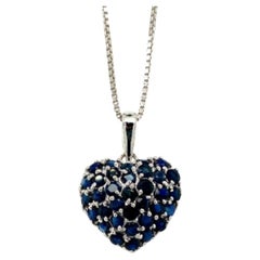 Vintage 1.80 CTW Deep Blue Sapphire Heart Pendant Necklace in .925 Sterling Silver