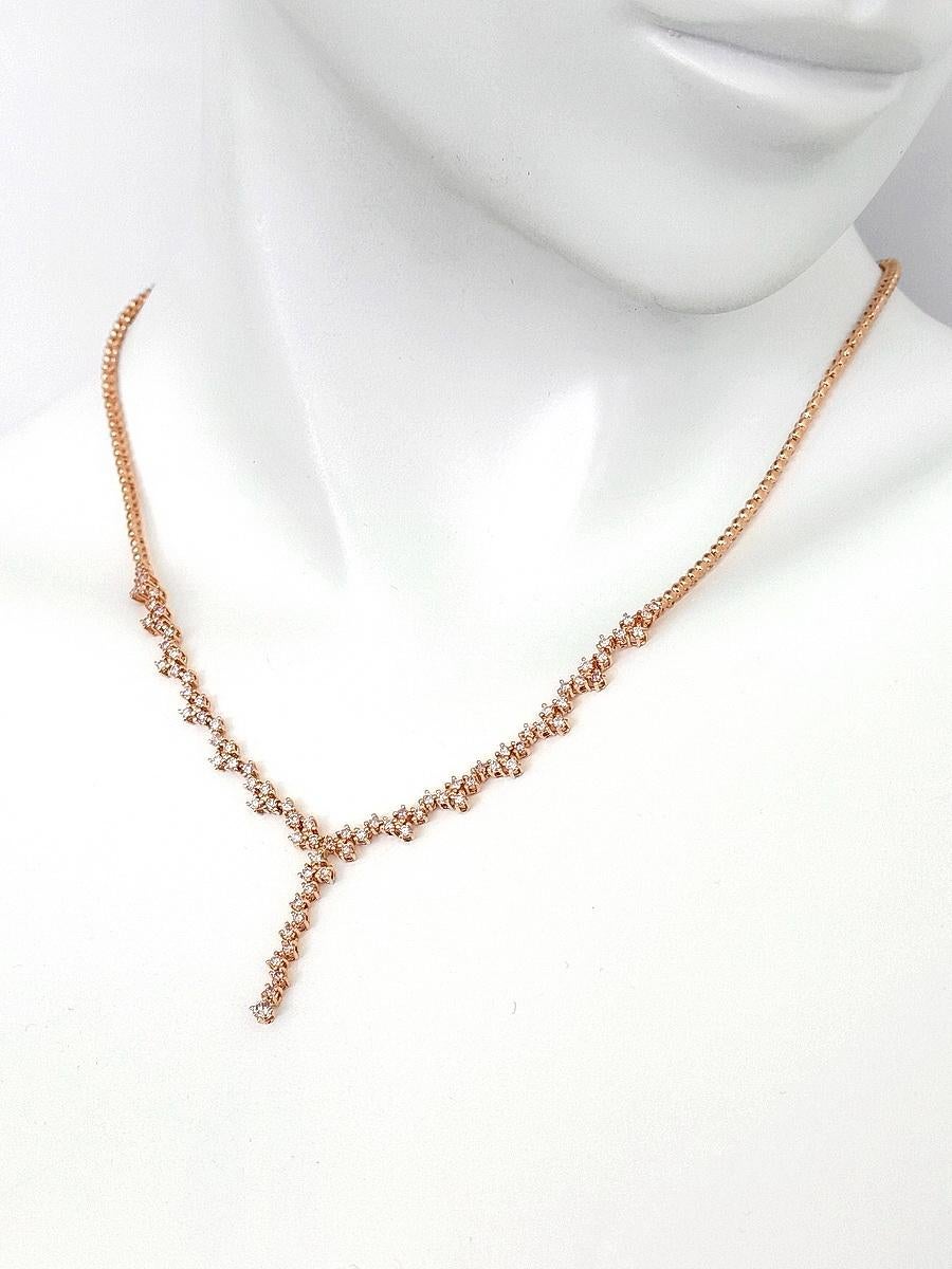 NO RESERVE PRICE IGI Certified 1.80 Natural Pink Diamond Necklace 14K Rose Gold In New Condition In Ramat Gan, IL
