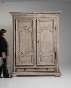1800-1809 France Weathered Pale Grey Painted Oak Armoire