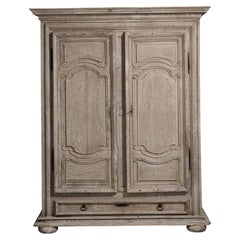 1800-1809 France Weathered Pale Grey Painted Oak Armoire