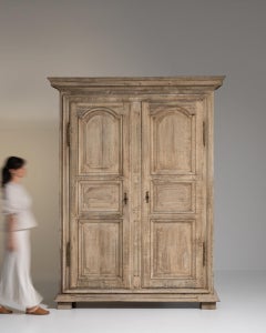1800-1809 France Weathered Pale Grey Painted Oak Bookcase Cabinet