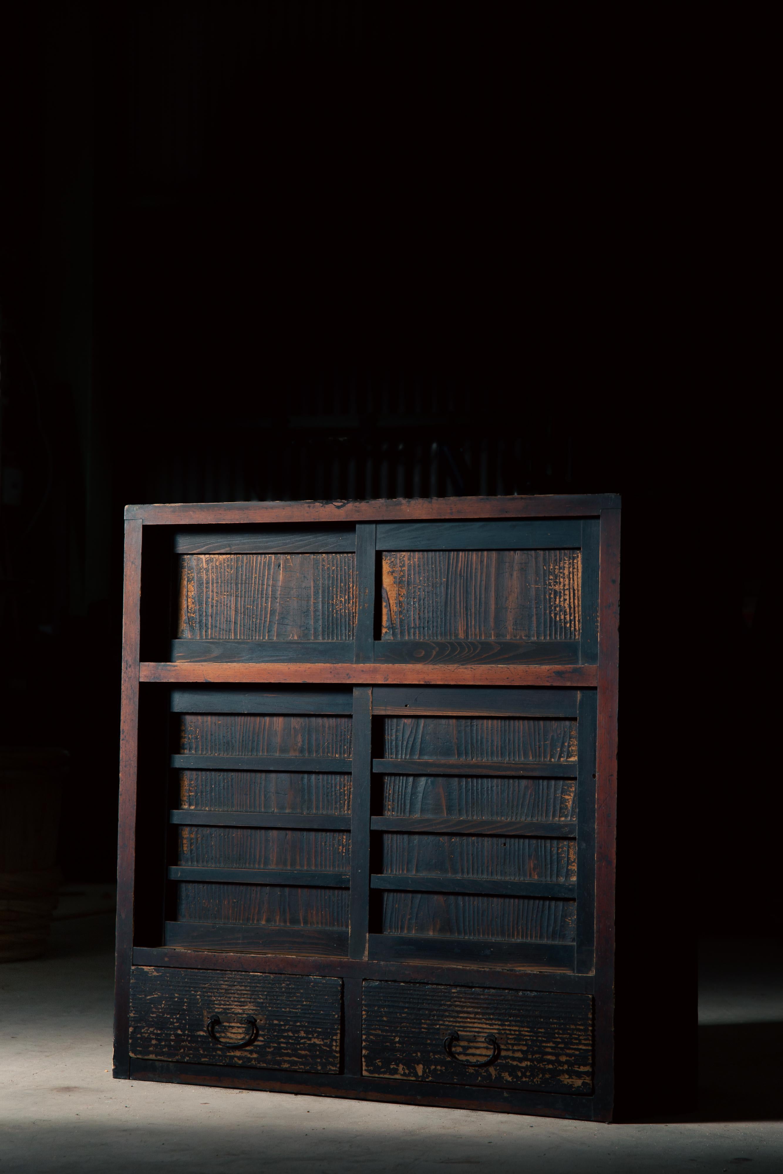 New finds from the Kominka (old traditional house) owned by an old-established family in Nagano prefecture, Japan.

This mid size Mizuya tansu (Kitchen chest) is the product of mid to late Edo period, circa early 1800s to 1870s, estimated from the
