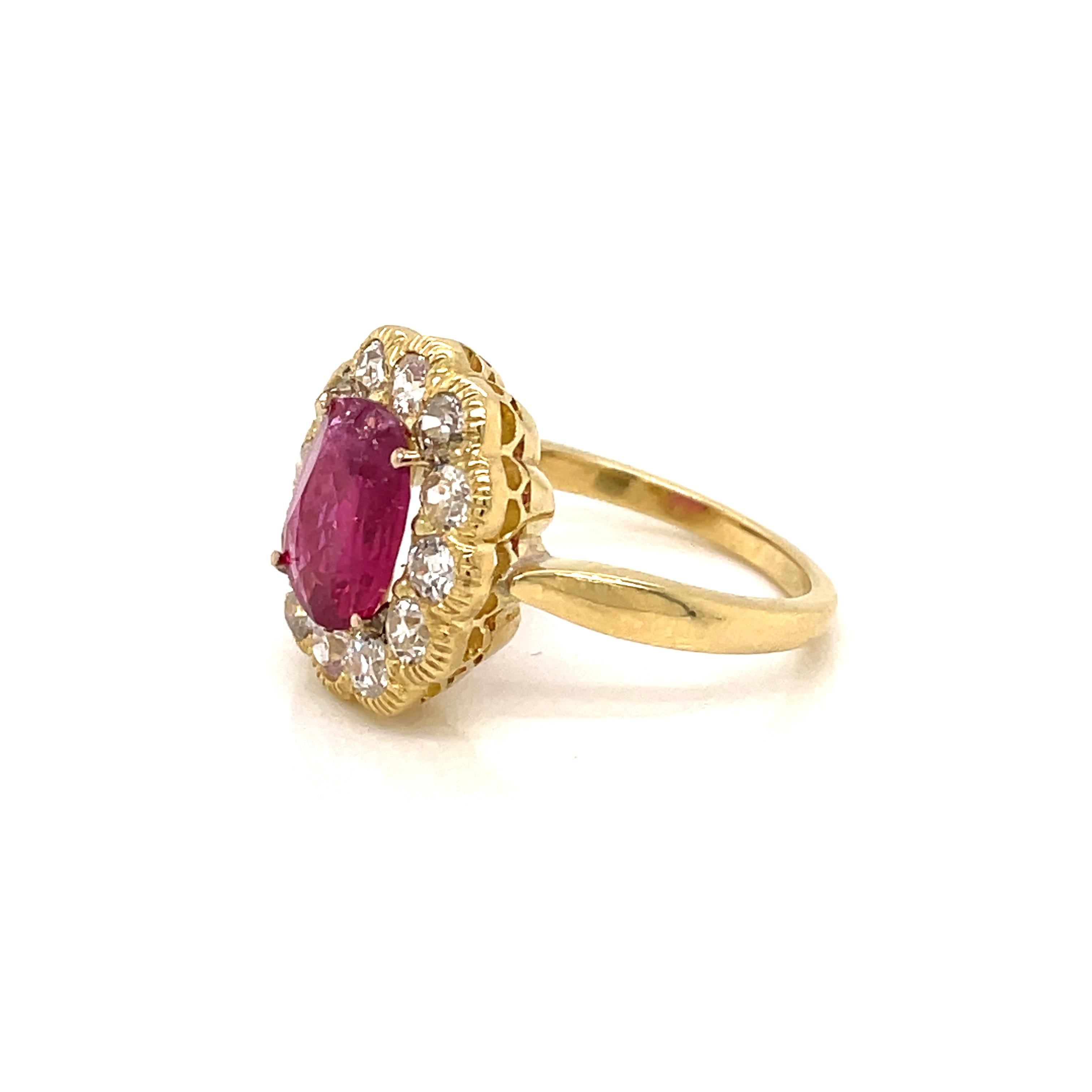 Women's 1800 2.50 Carat Ruby Diamond Gold Cluster Ring For Sale