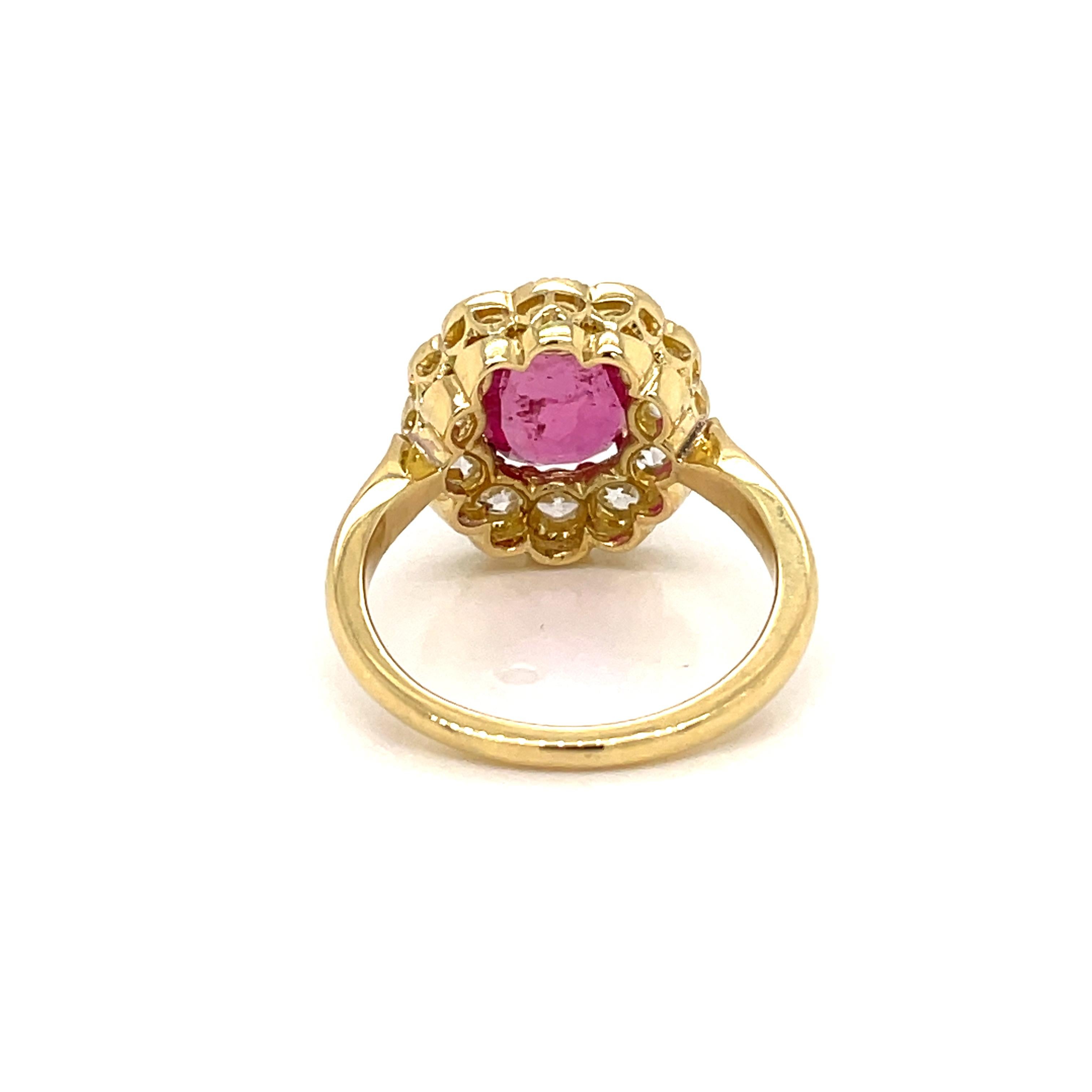 1800 2.50 Carat Ruby Diamond Gold Cluster Ring For Sale 1