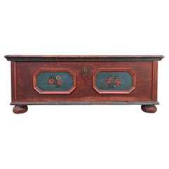 1800 Alpine Dark Red Floral Painted Blanket Chest