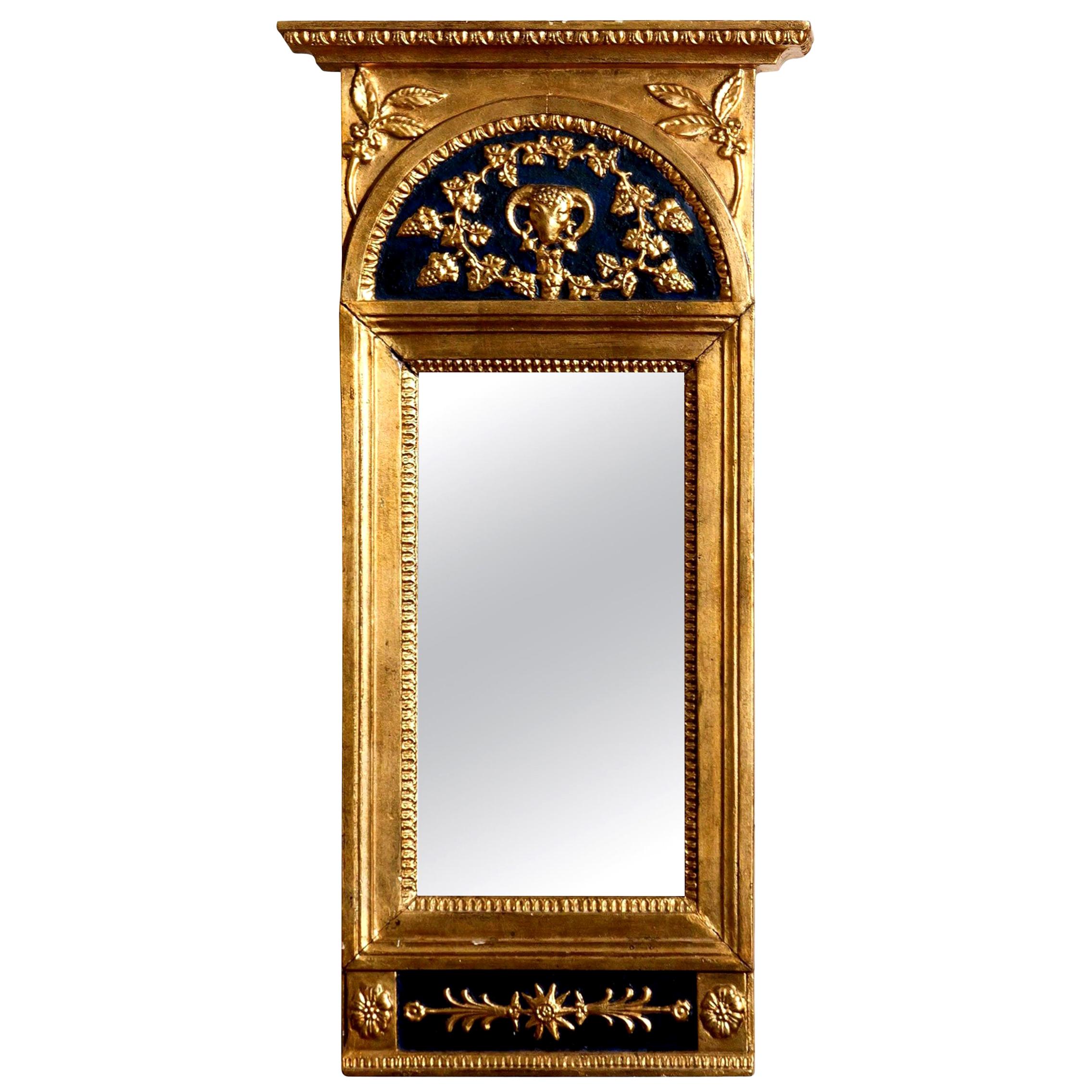 1800, Antique France Gilded or Panted Empire Mirror with Decoration