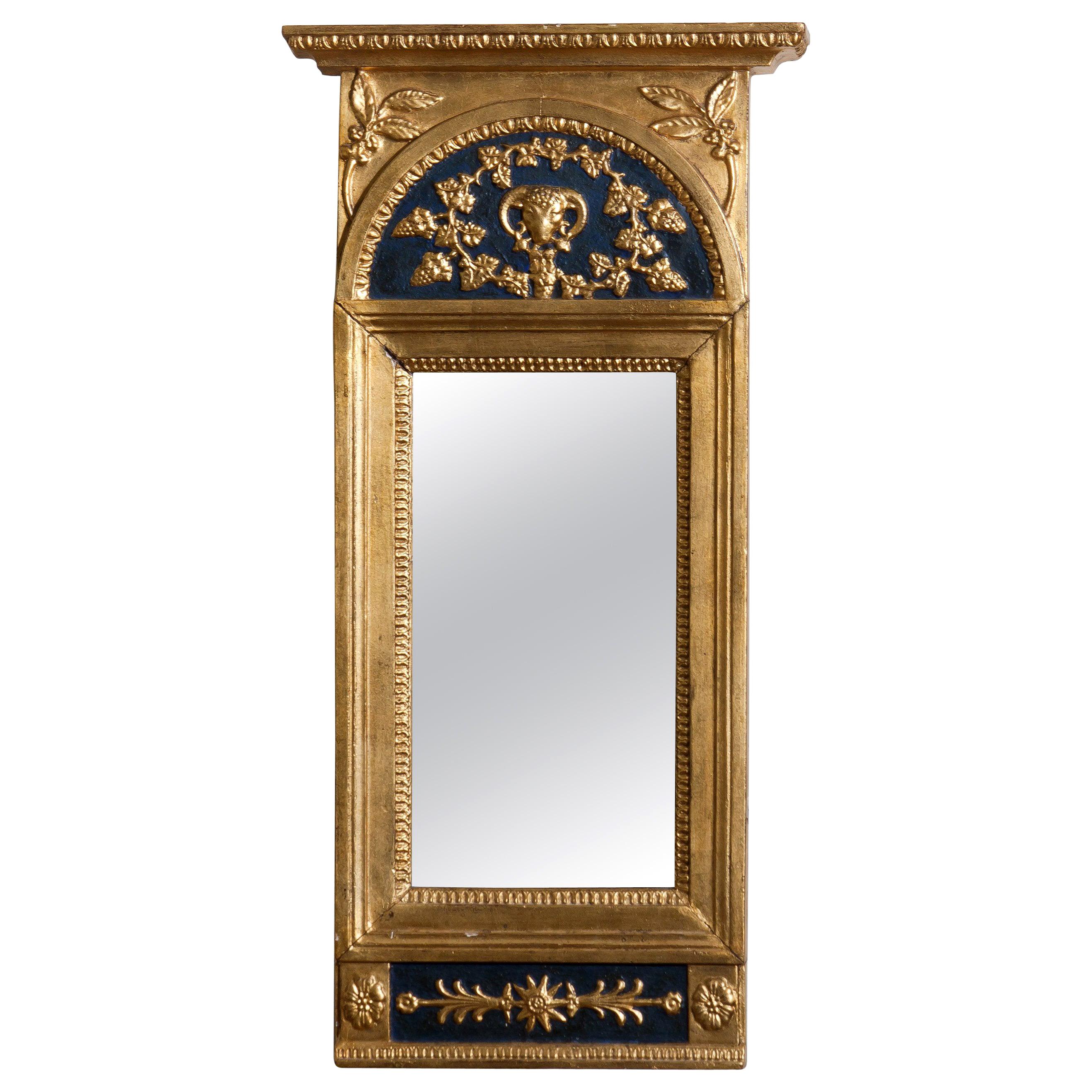 1800, Antique France Gilded / Panted Empire Mirror with Decoration