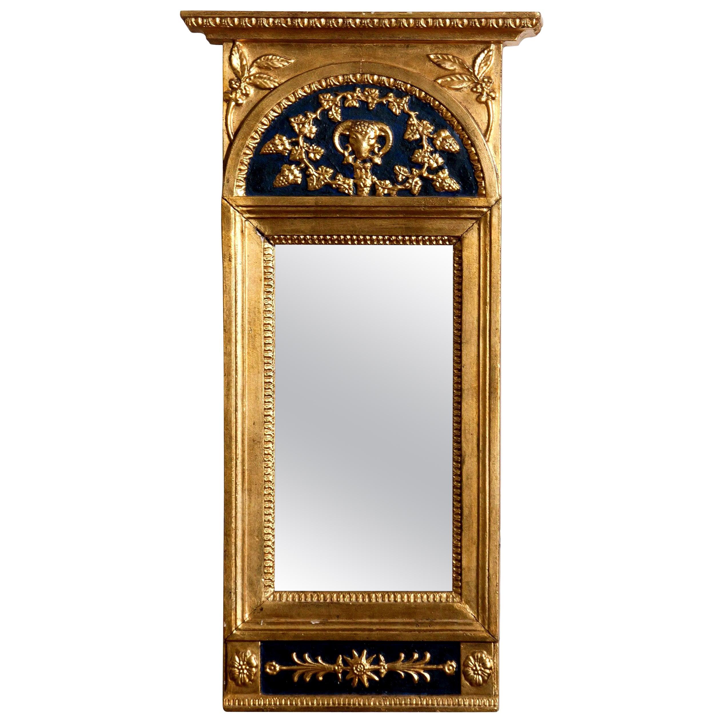 1800, Antique France Gilded / Panted Empire Mirror with Decoration