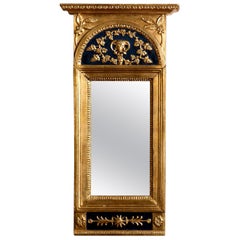 1800, Antique France Gilded / Panted Empire Mirror with Decoration