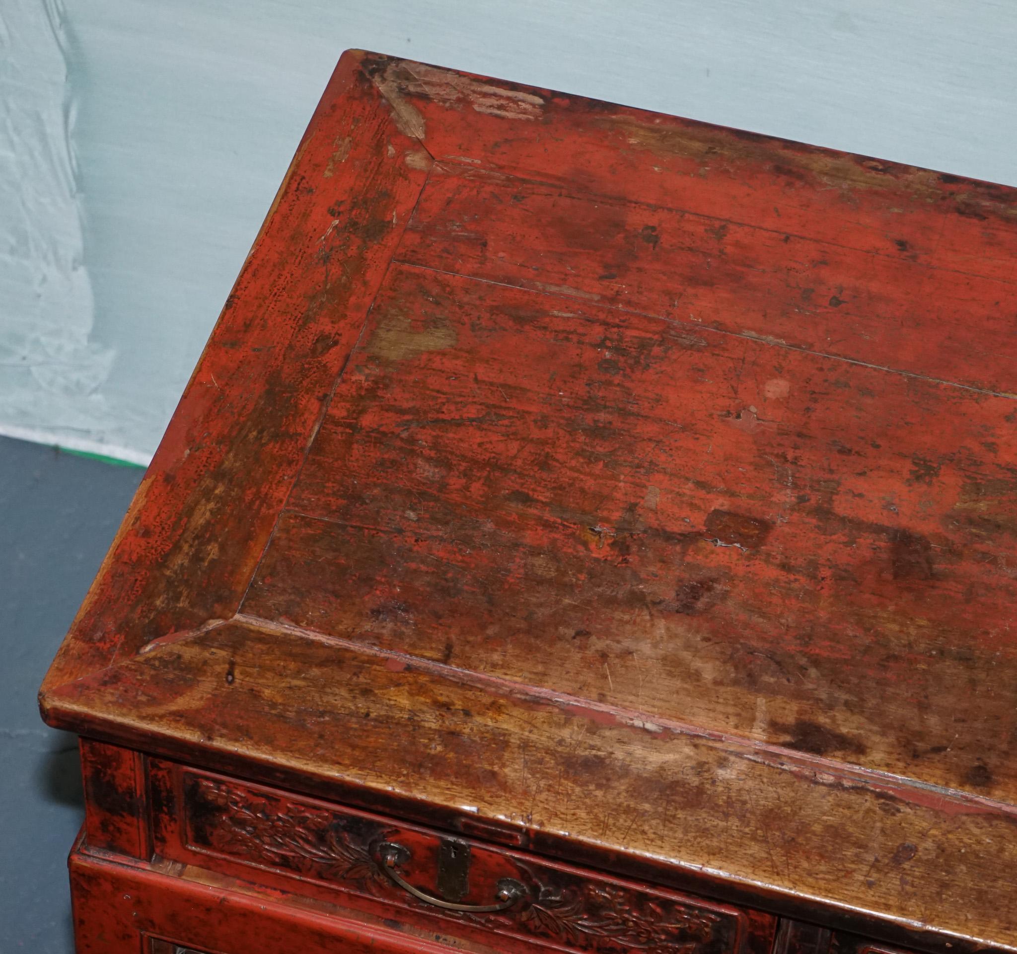 1800 ANTiQUE QING DYNASTY LACQUERED ORIENTAL CHINESE CONSOLE TABLE CARVED FLORAL For Sale 1