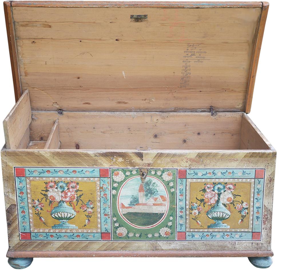 Italian 1800 Brown Floral Painted Blanket Chest