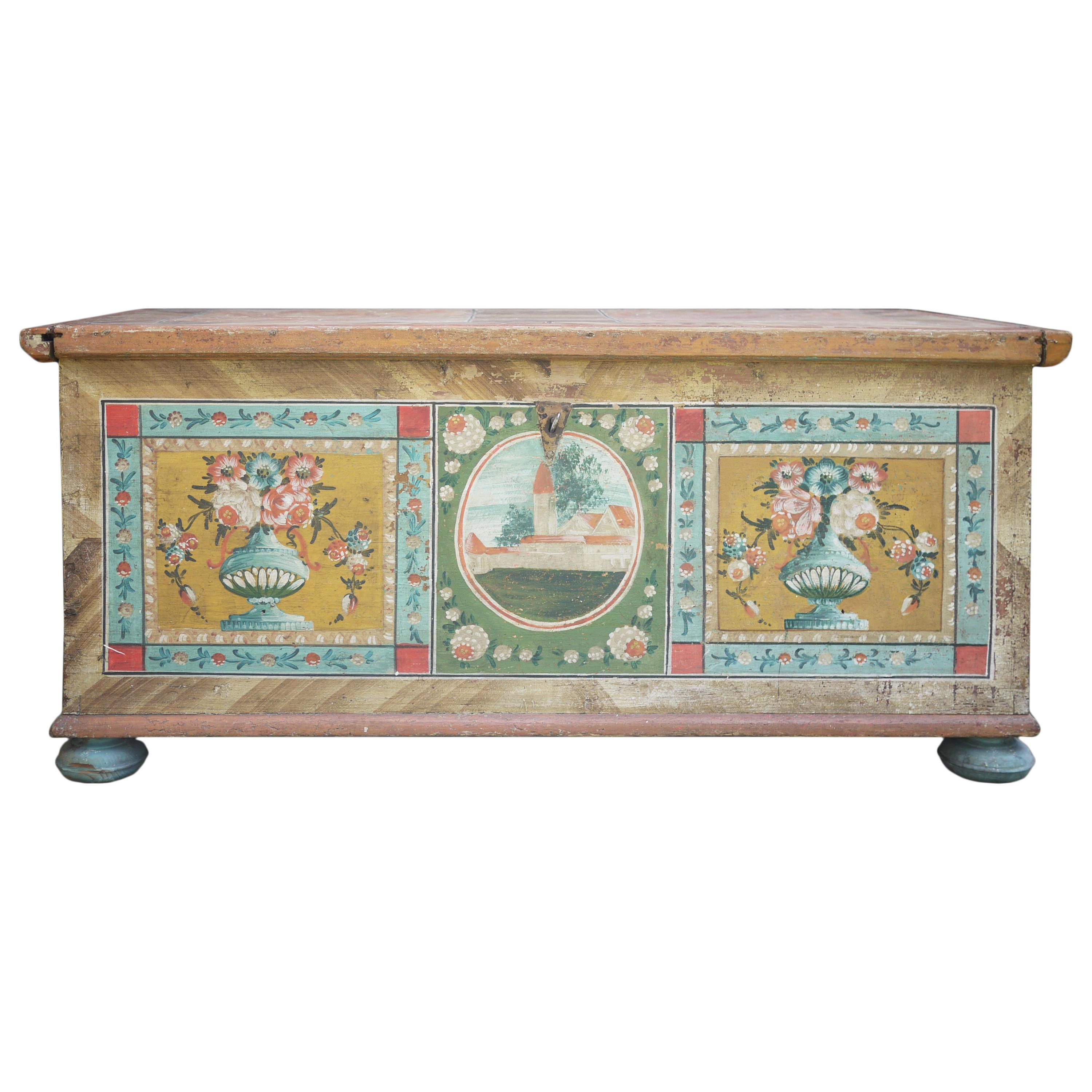 1800 Brown Floral Painted Blanket Chest