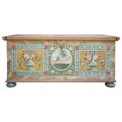 painted chest 1800 Brown Floral Painted Blanket Chest