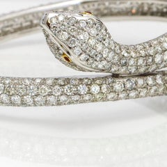 18.00 Carat 18 Karat White Gold Diamond Snake Bangle Bracelet