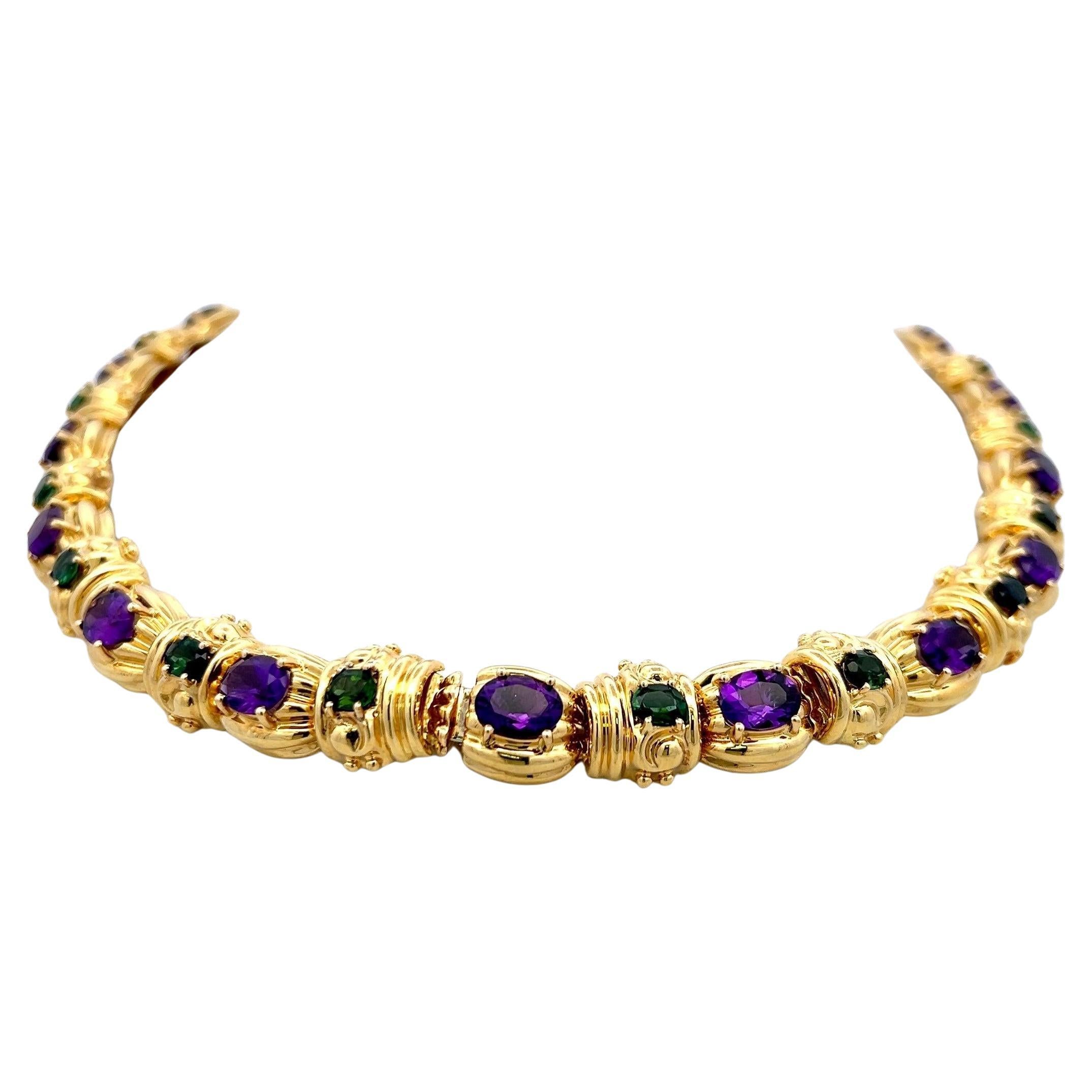 18.00 Carat Amethysts 9.00 Carat Tourmaline 18K YG Gems Stone Necklace