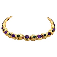 18.00 Carat Amethysts 9.00 Carat Tourmaline 18K YG Gems Stone Necklace