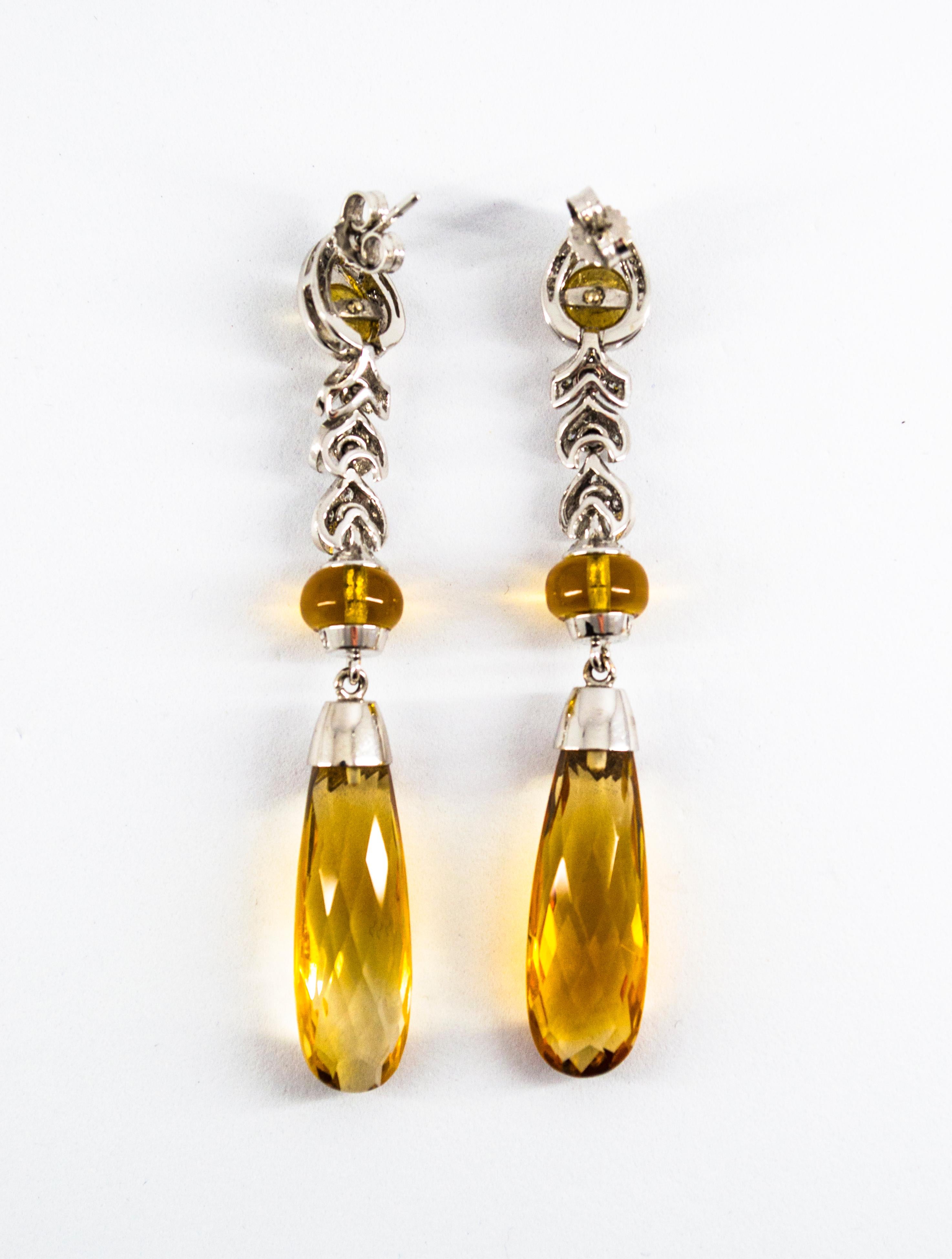 18.00 Carat Citrine 0.30 Carat White Diamond White Gold Drop Stud Earrings For Sale 7