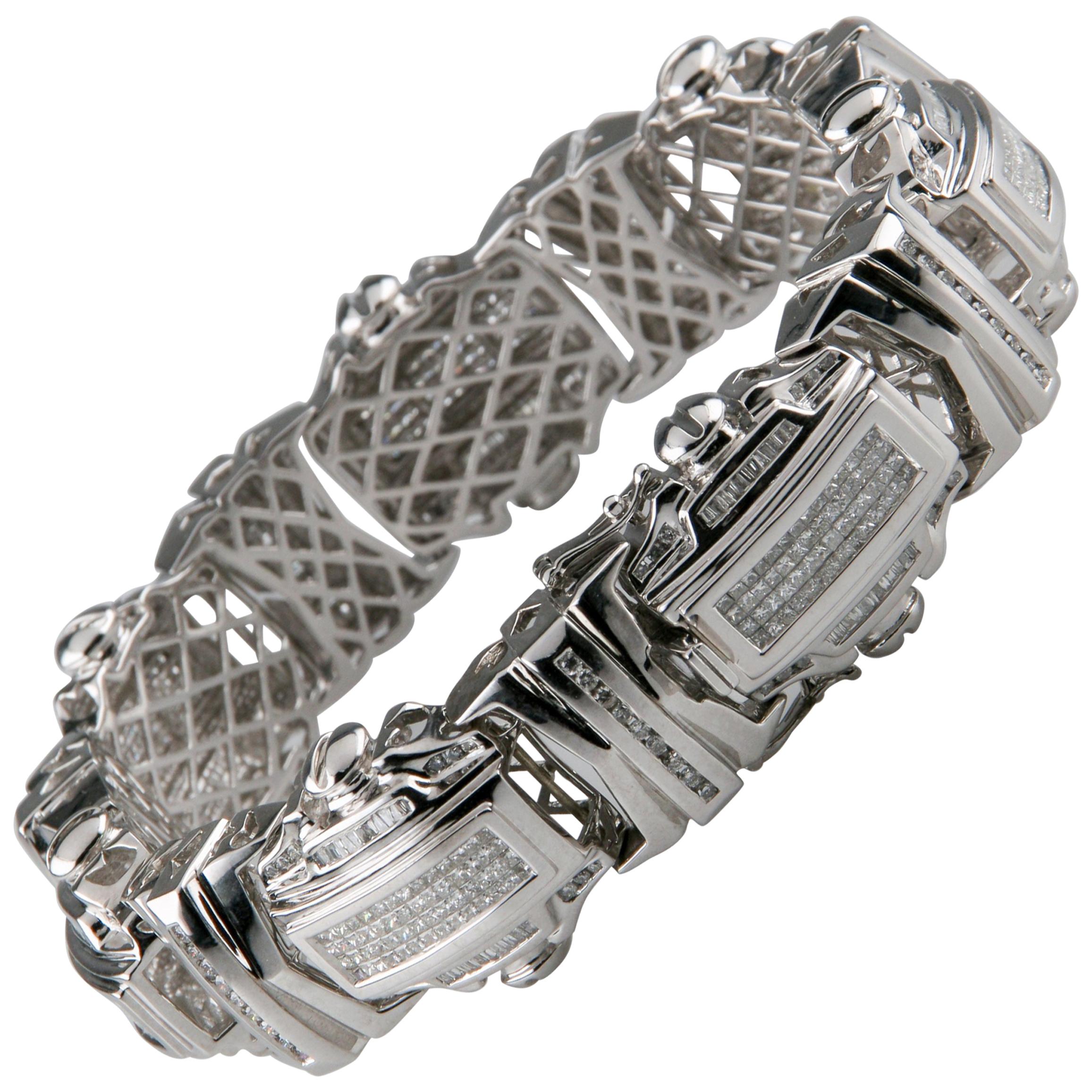 Bracelet fantaisie en or blanc 14 carats avec plaque de diamants de 16,00 carats