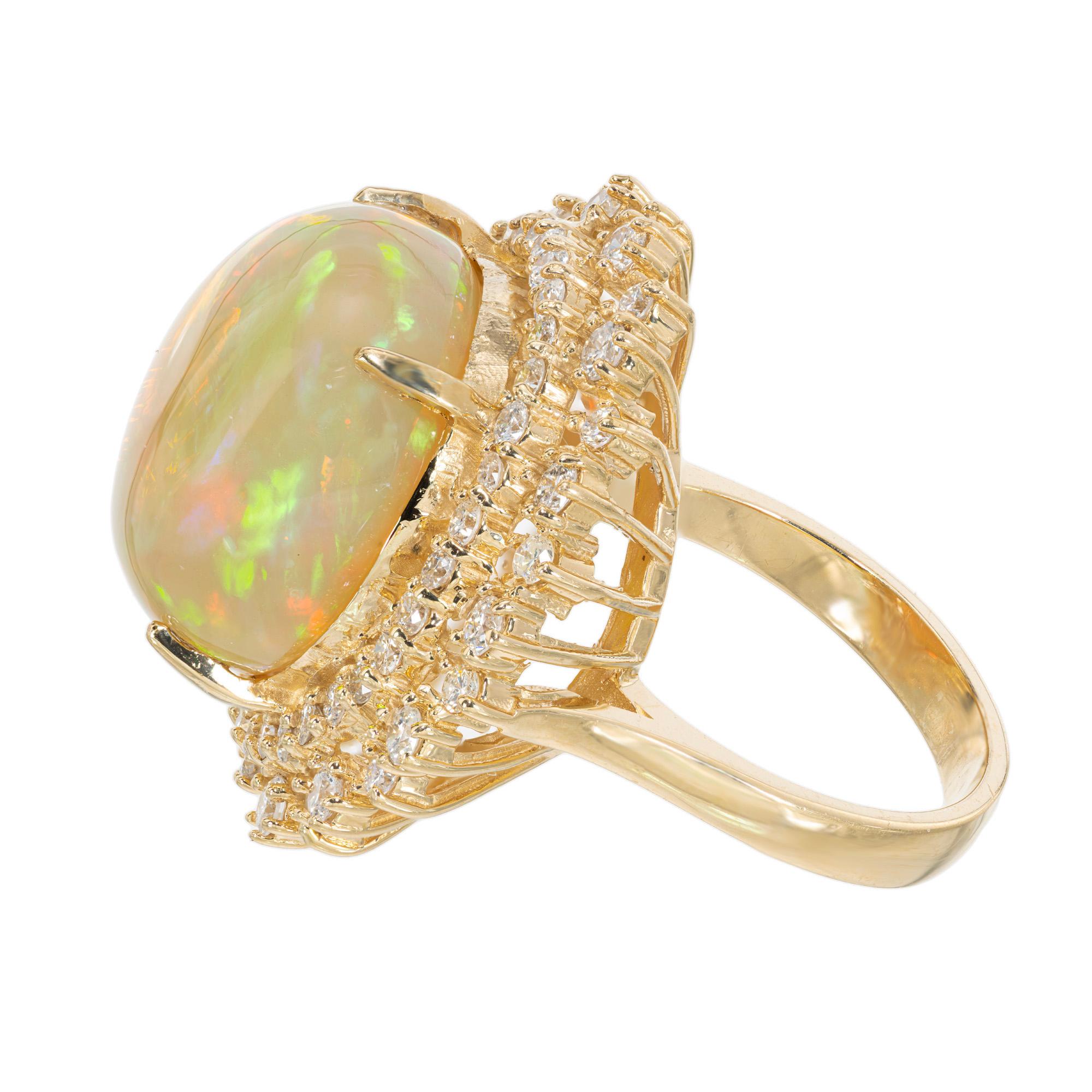 18.00 Carat Ethiopian Cabochon Opal Diamond Halo Yellow Gold Cocktail Ring  In Good Condition For Sale In Stamford, CT