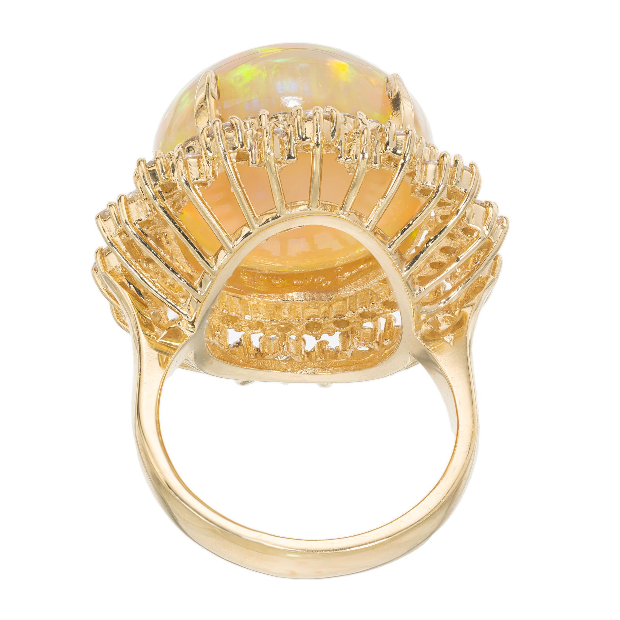 Women's 18.00 Carat Ethiopian Cabochon Opal Diamond Halo Yellow Gold Cocktail Ring  For Sale