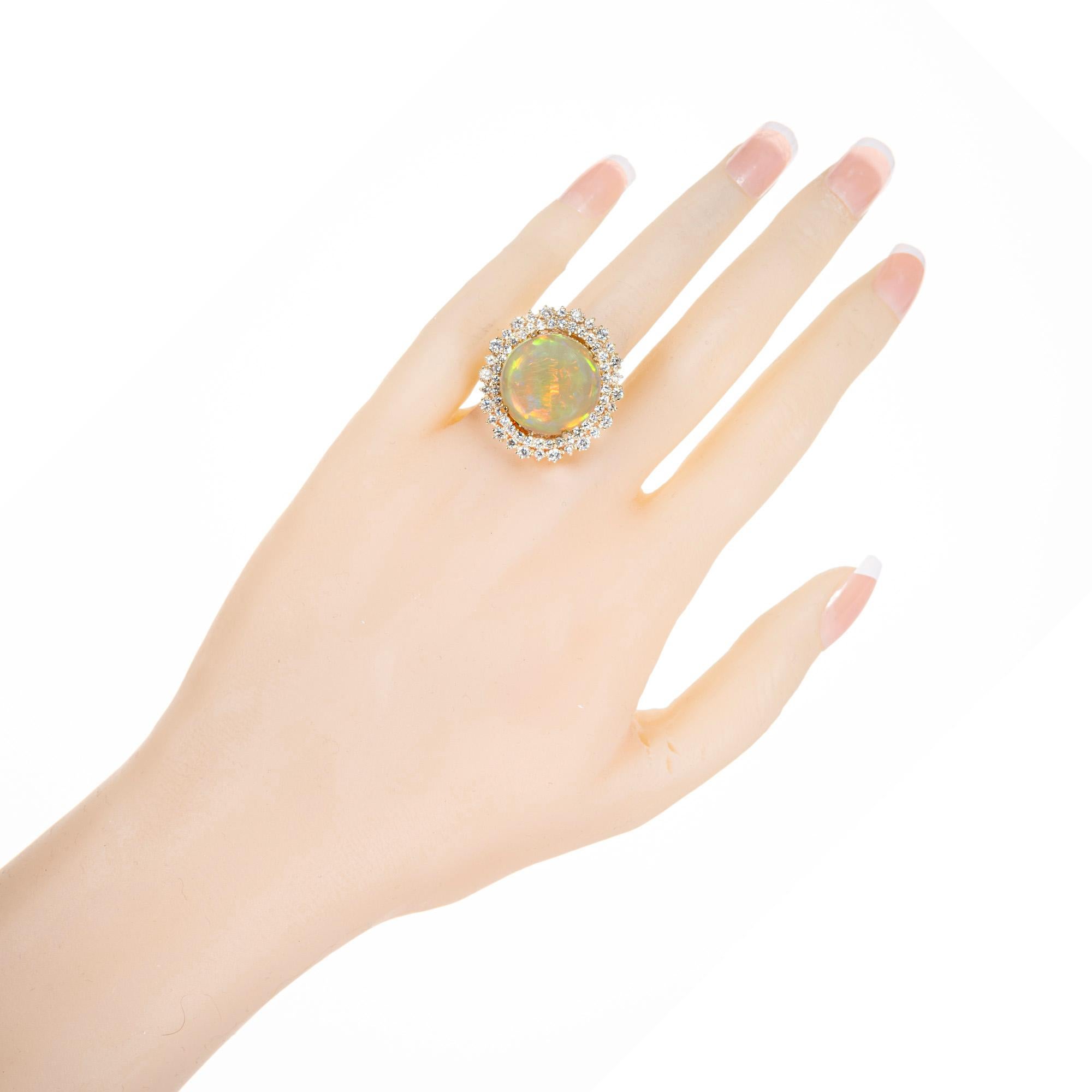 18.00 Carat Ethiopian Cabochon Opal Diamond Halo Yellow Gold Cocktail Ring  For Sale 2