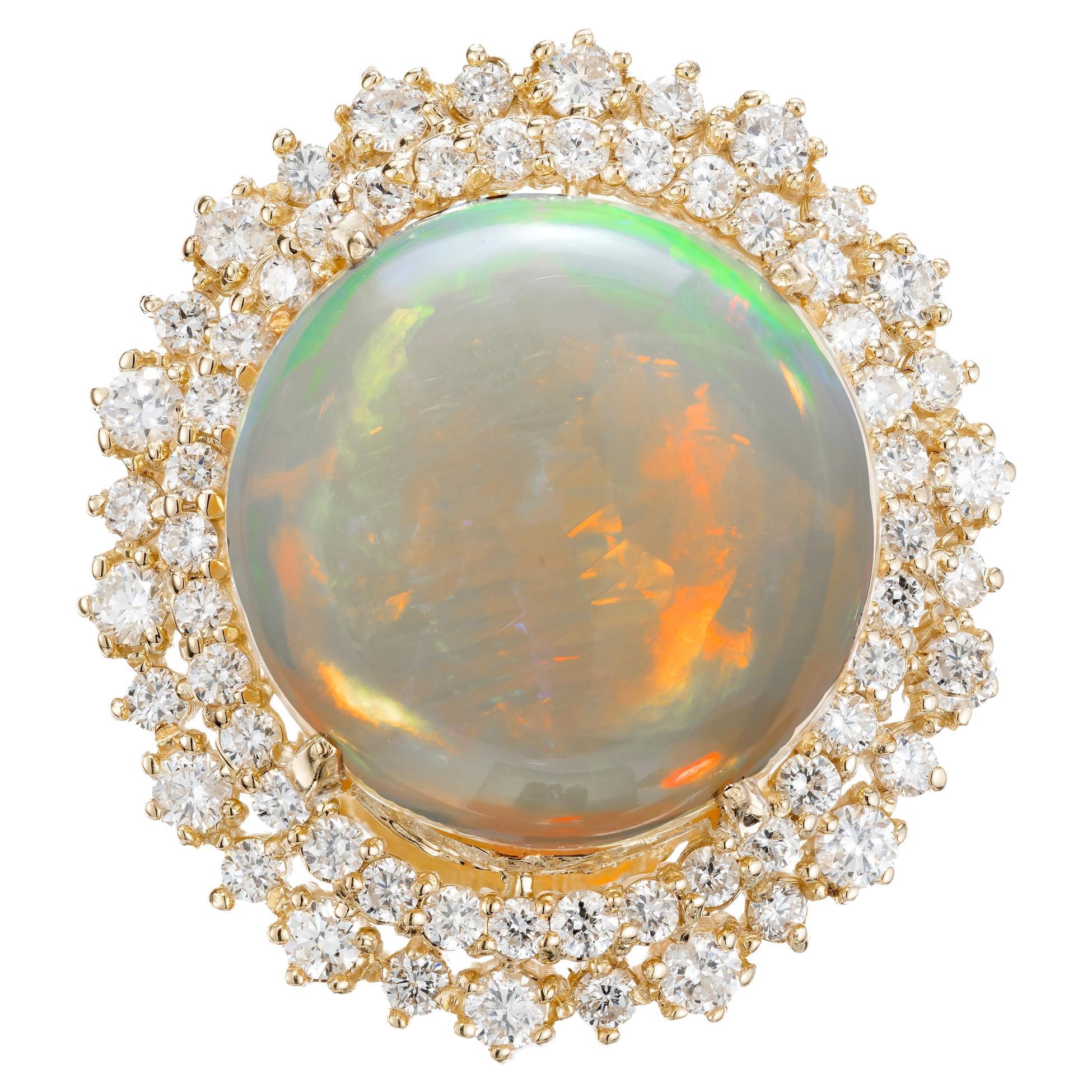 18.00 Carat Ethiopian Cabochon Opal Diamond Halo Yellow Gold Cocktail Ring  For Sale