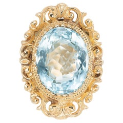 Bague cocktail en or avec topaze bleu vif et ovale de 18,00 carats
