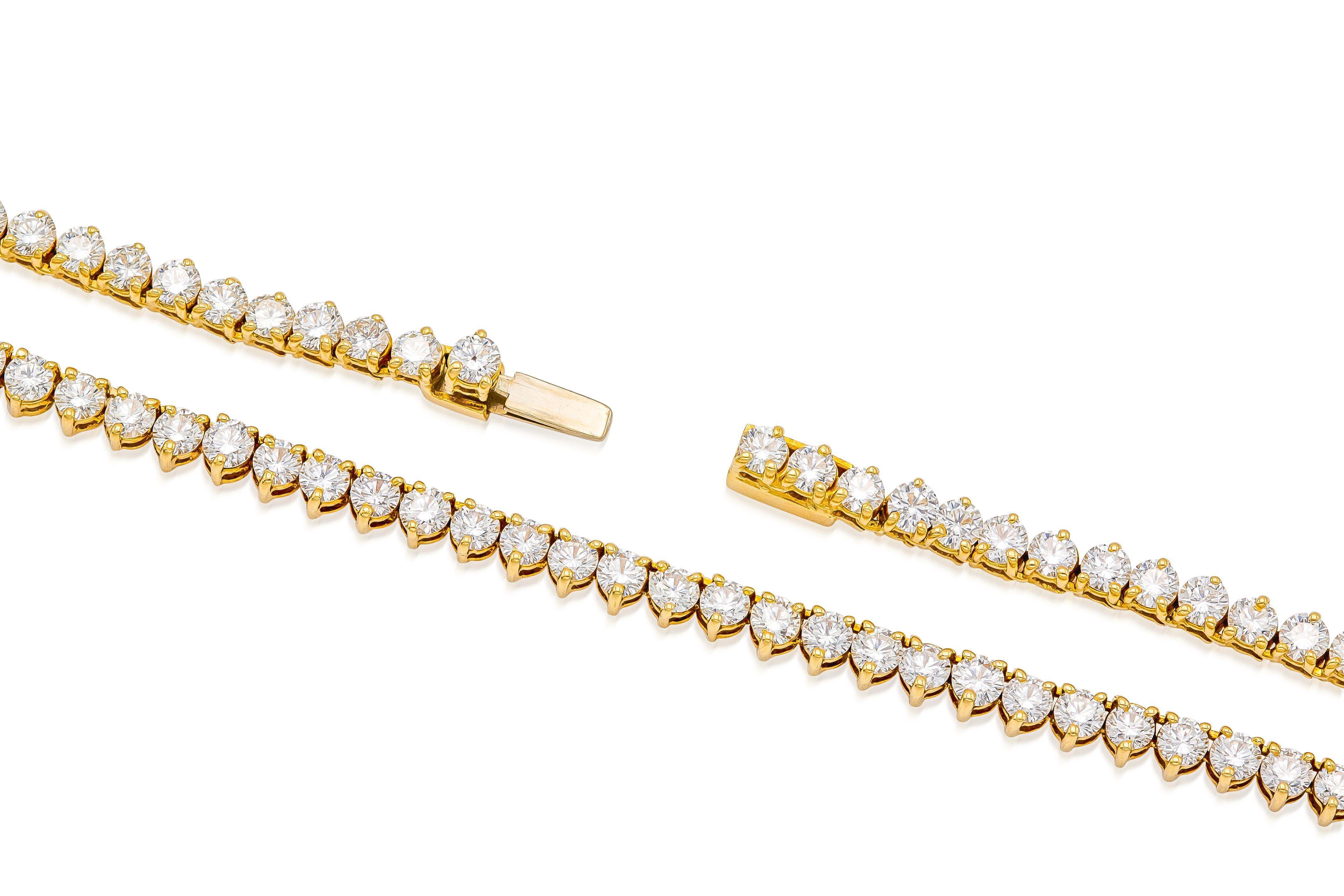 Tennis-Halskette mit 18.00 Karat rundem Diamanten im Brillantschliff im Zustand „Gut“ im Angebot in New York, NY