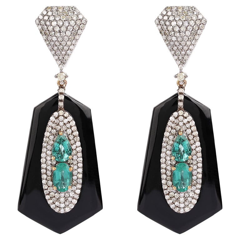 Gems Paradise Dangle Earrings - 18.00 Carats Drop Art-Deco Style Indian Art Deco Onyx Gems Paradise Dangle Earrings - 18.00 Carats Drop Art-Deco Style Indian Art Deco Onyx