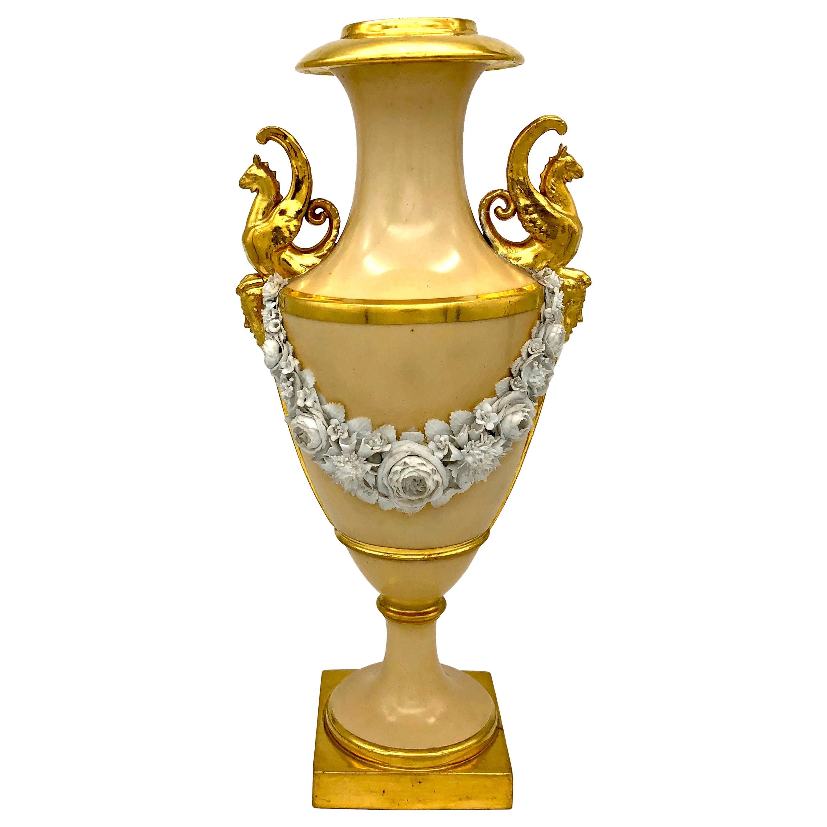 1800 Empire Nast Porzellan Griffins Masken Rosen Blumengirland Frankreich Vase