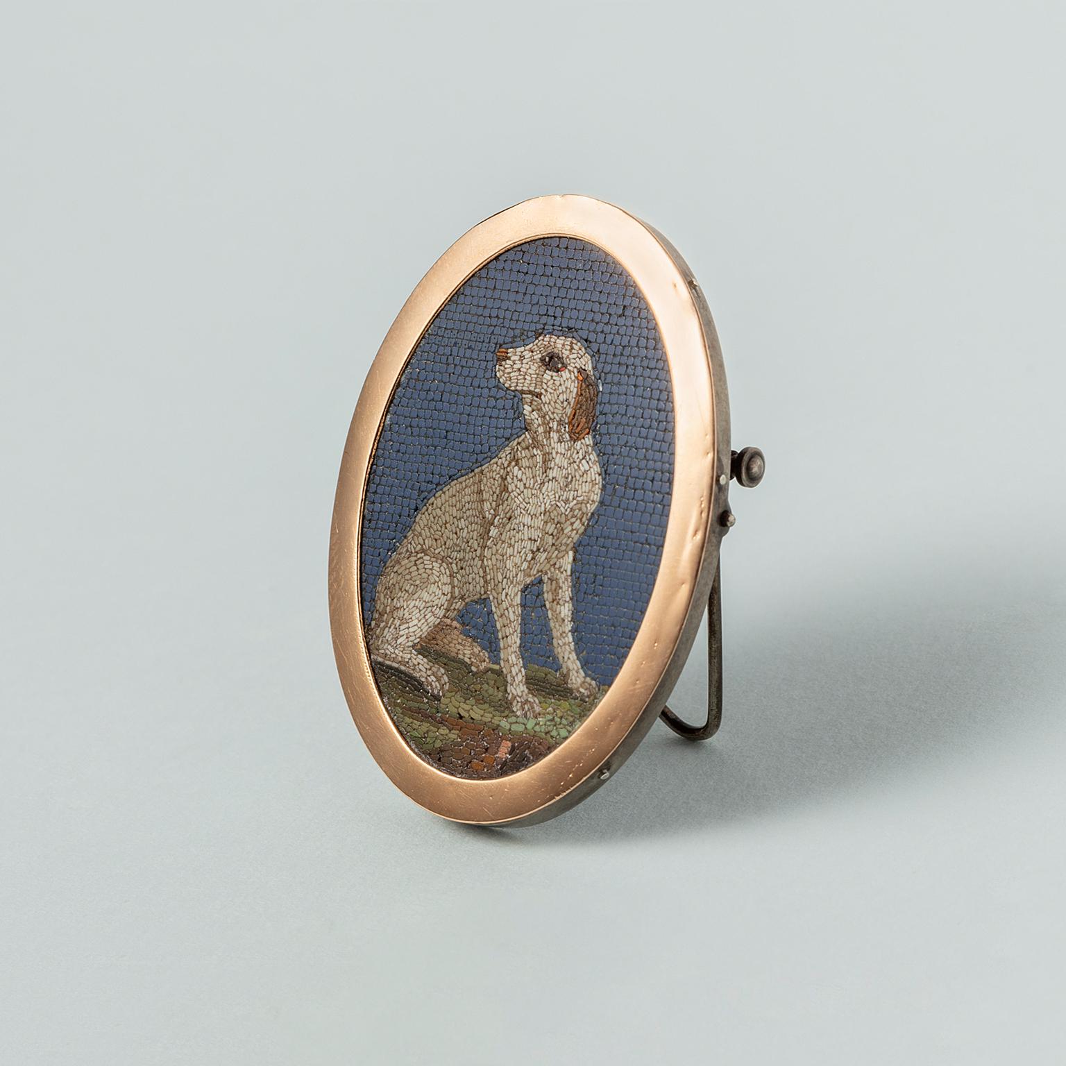 Women's or Men's 1800 Roman micro mosaic dog brooch For Sale