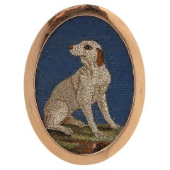 Antique 1800 Roman micro mosaic dog brooch