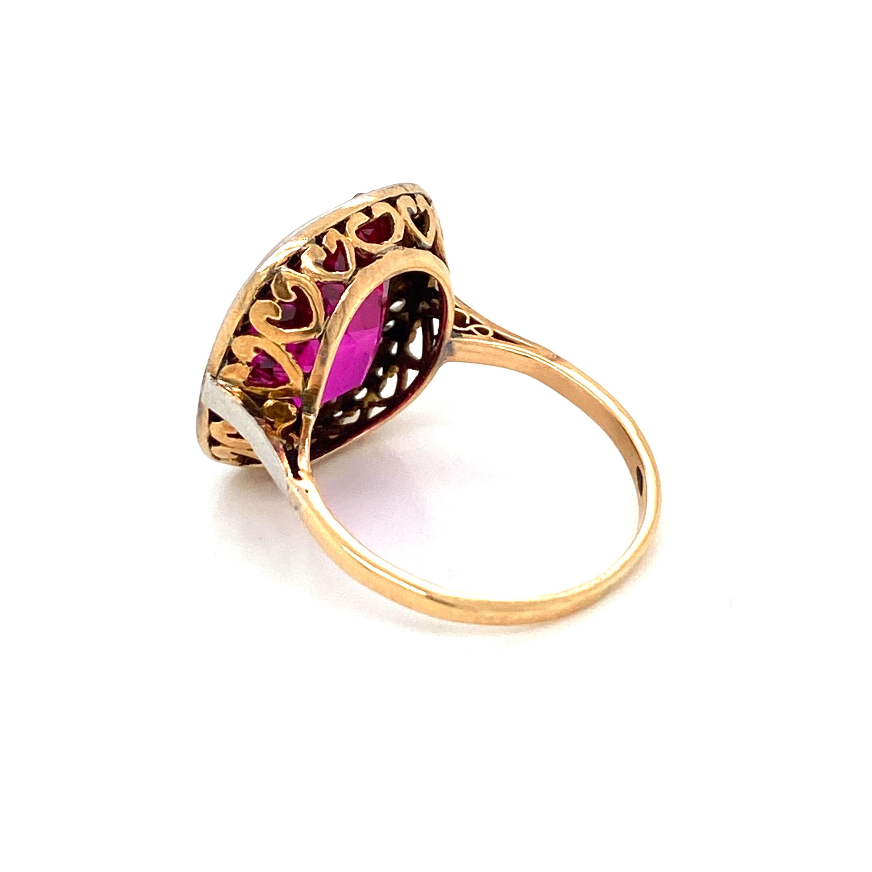 1800 Ruby Diamond Gold Cluster Ring 4
