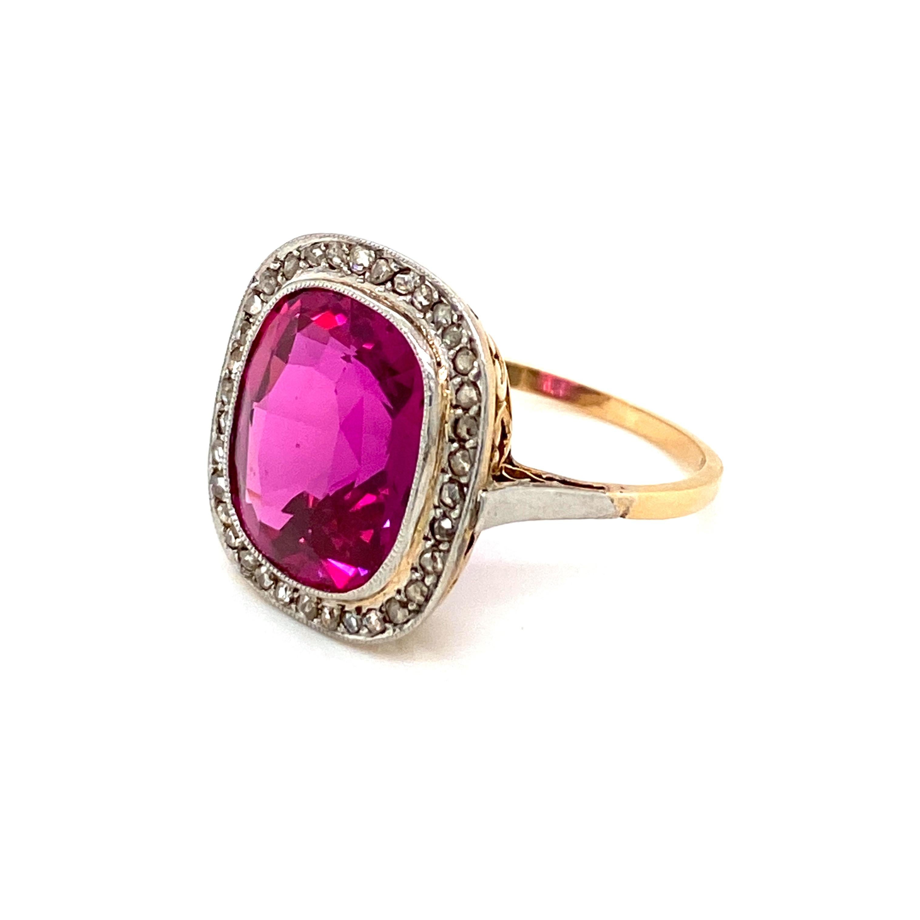 Mixed Cut 1800 Ruby Diamond Gold Cluster Ring