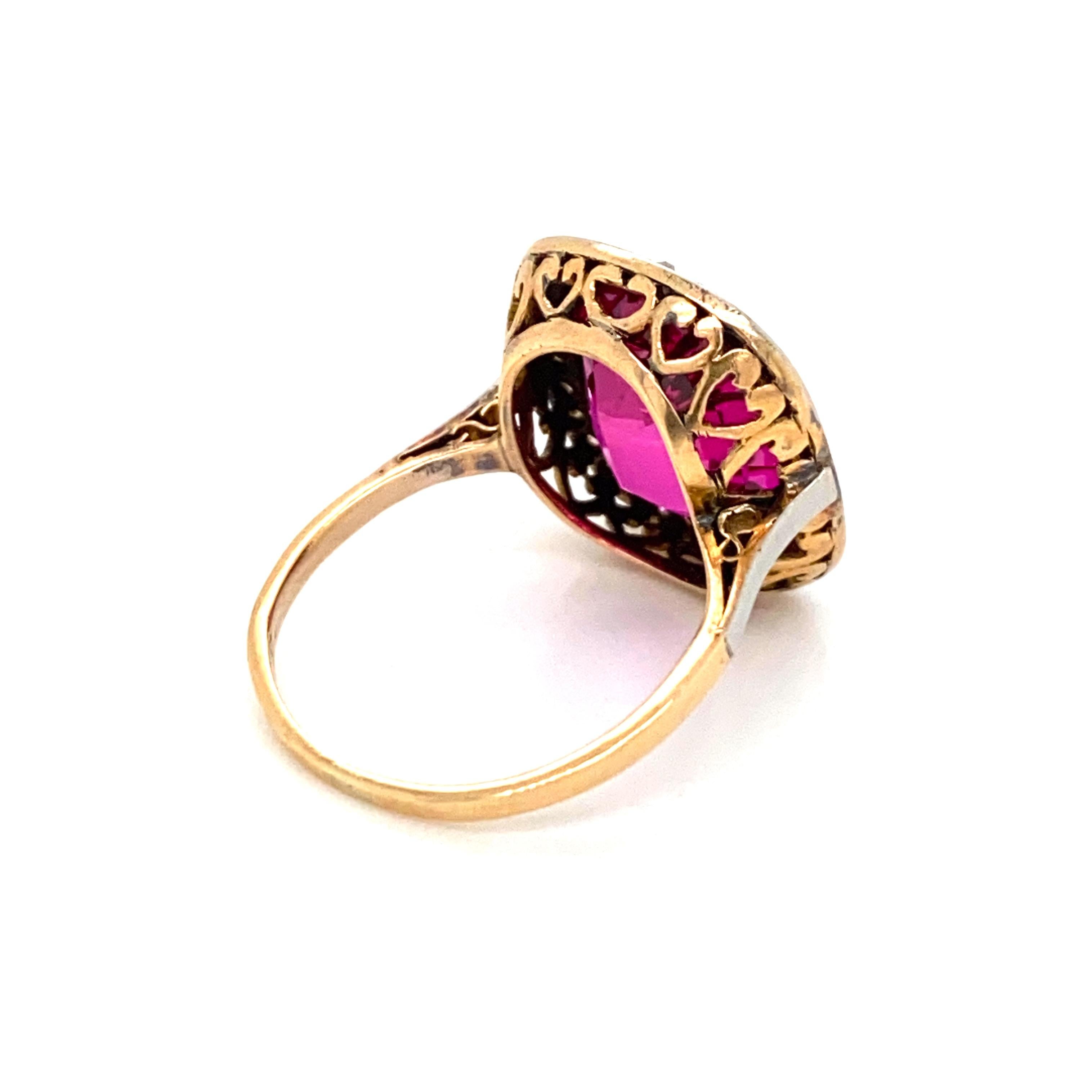 1800 Ruby Diamond Gold Cluster Ring 2