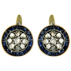 1800' Sapphire Diamond Gold Cluster Earrings