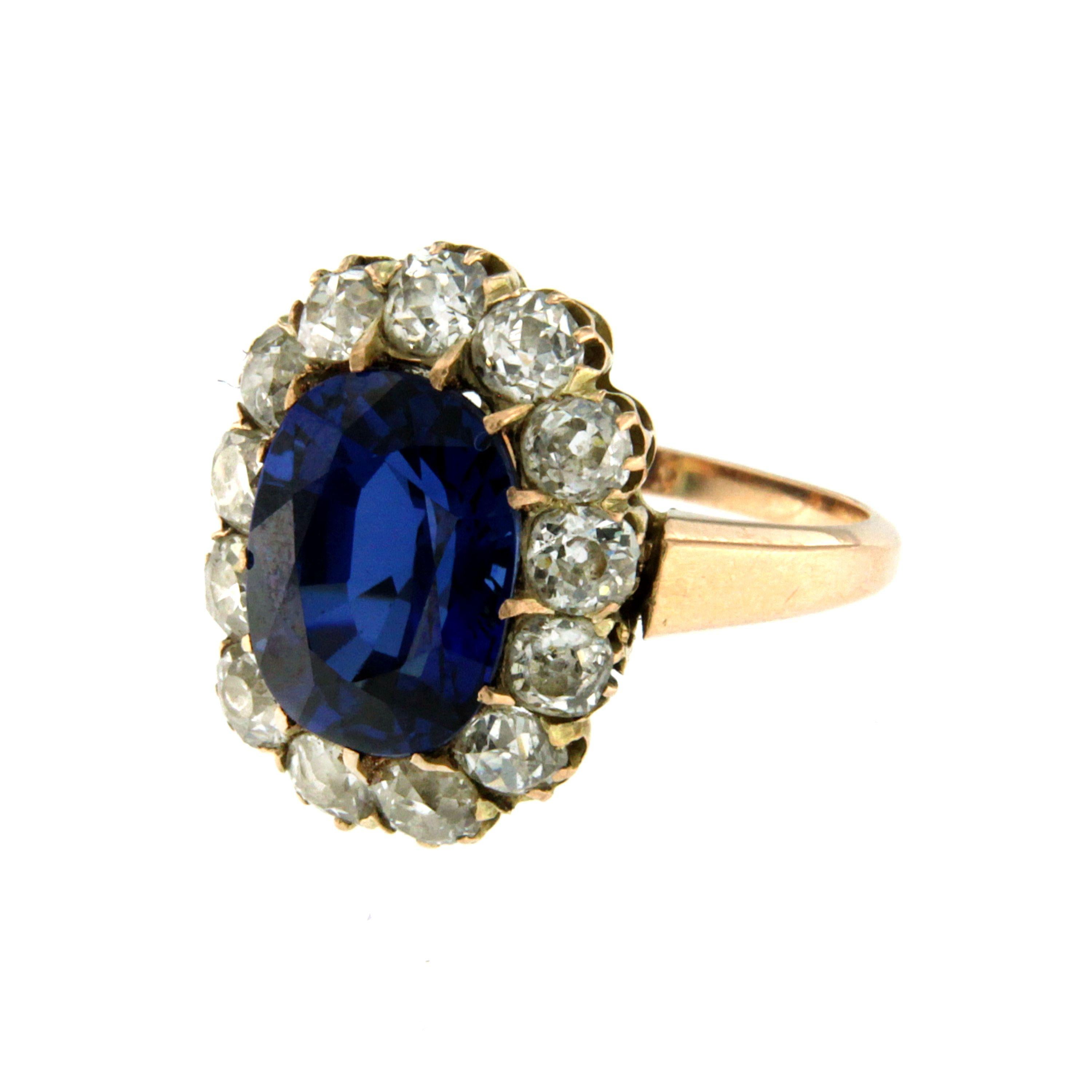 1800 Sapphire Diamond Gold Cluster Ring 1